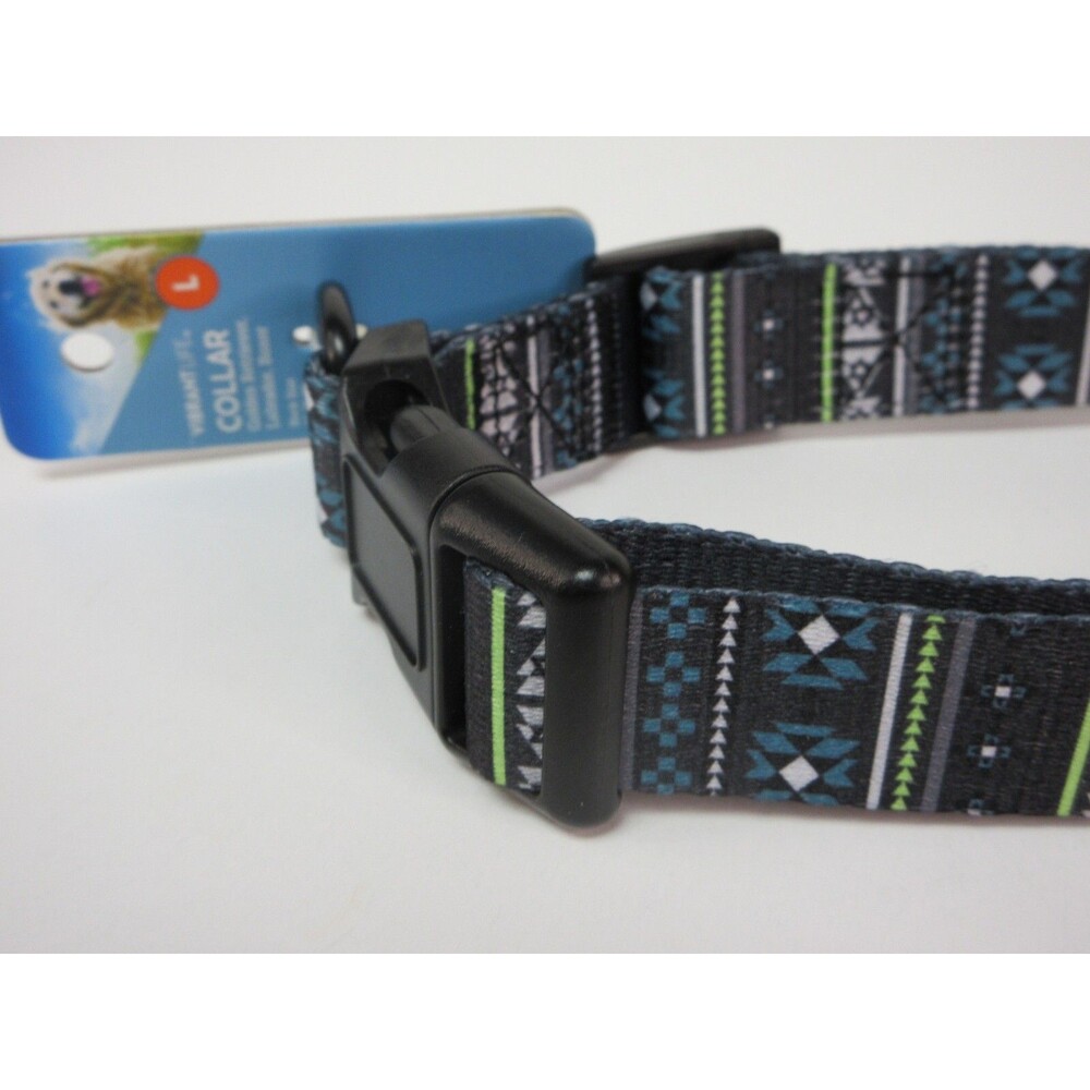 Vibrant Life Large Blue Aztec Print Adjustable Dog Collar 16in 26in Neck Lab